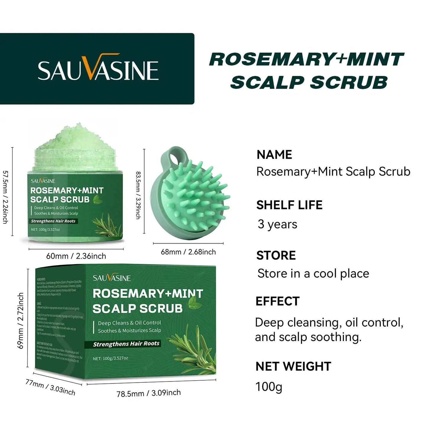 100 g Scrub pentru scalp cu mentă și rozmarin, curățăre profundă, control al uleiului, șampon cu rozmarin pentru întărirea părului, hrănind scalpul