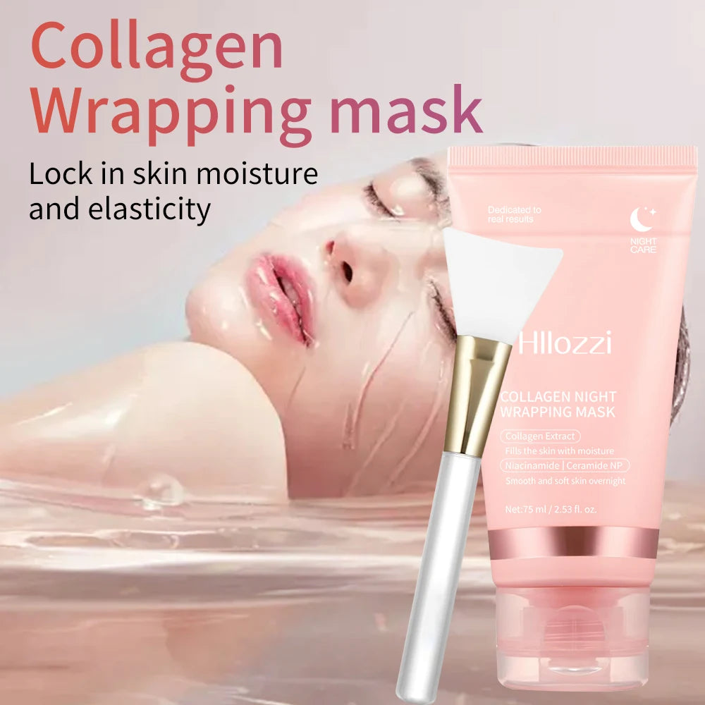 Collagen Overnight Wrap Mask with Jelly Brush Deep Hydrating Moisturizing Night Treatment Mask for All Skin Types