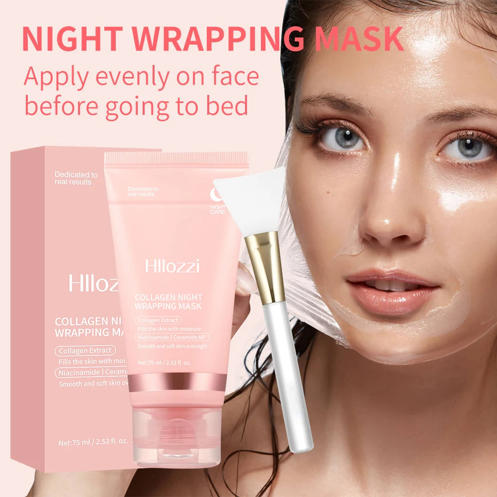 Collagen Overnight Wrap Mask with Jelly Brush Deep Hydrating Moisturizing Night Treatment Mask for All Skin Types