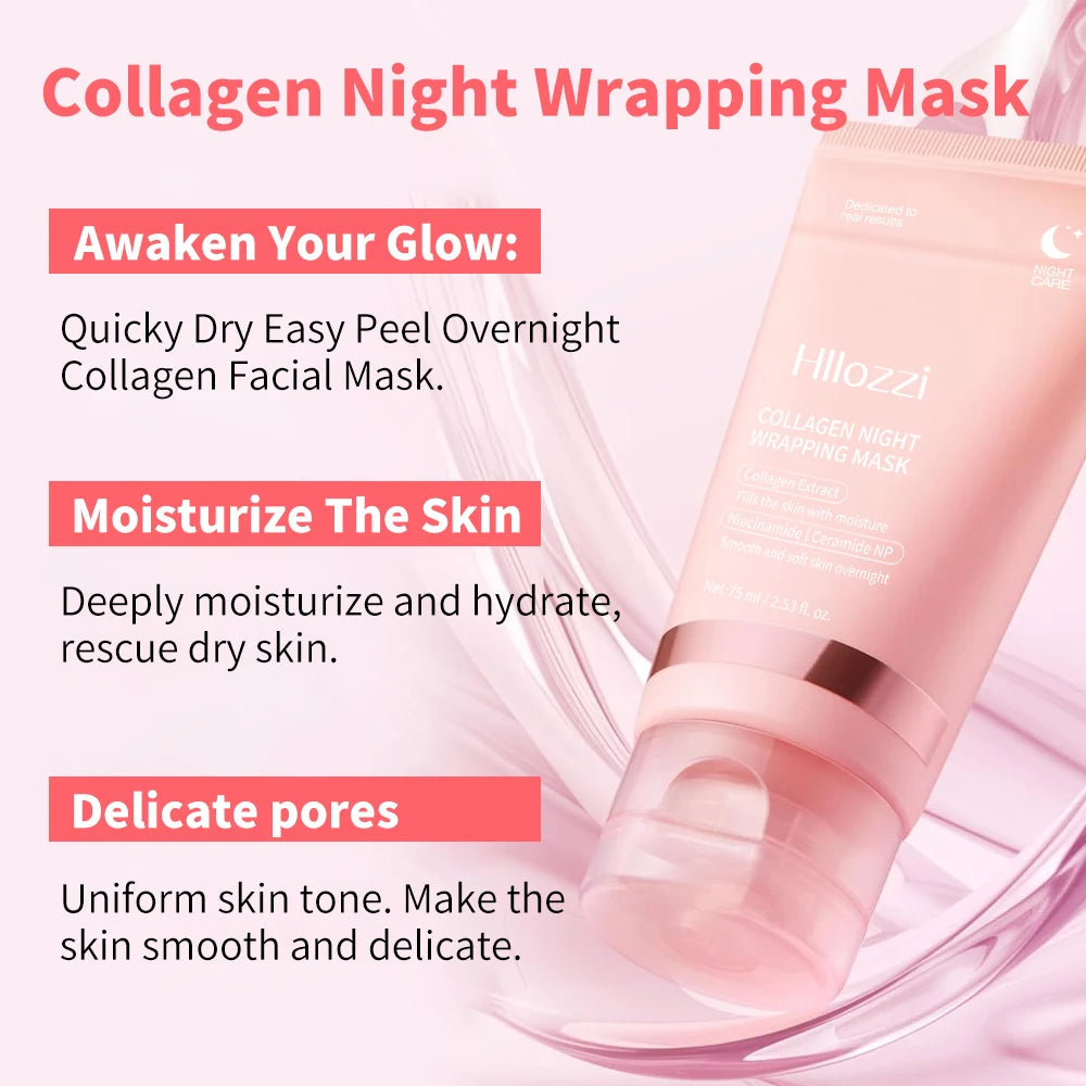 Collagen Overnight Wrap Mask with Jelly Brush Deep Hydrating Moisturizing Night Treatment Mask for All Skin Types