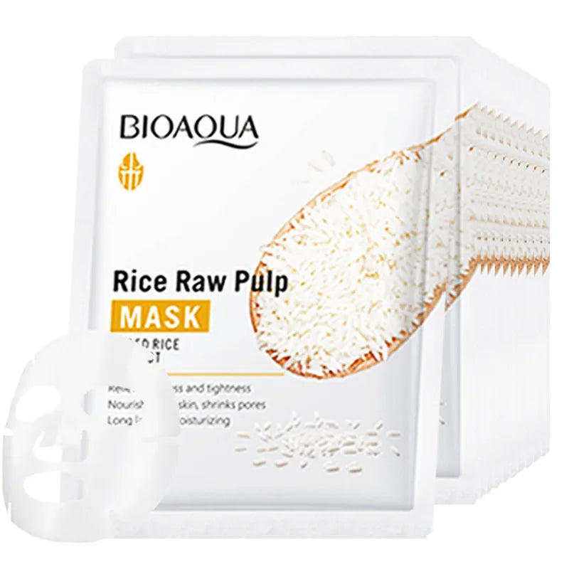 10pcs BIOAQUA Rice Raw Pulp Facial Masks skincare Moisturizing Firming Hydrating Face Mask Sheets Mask Korean Skin Care