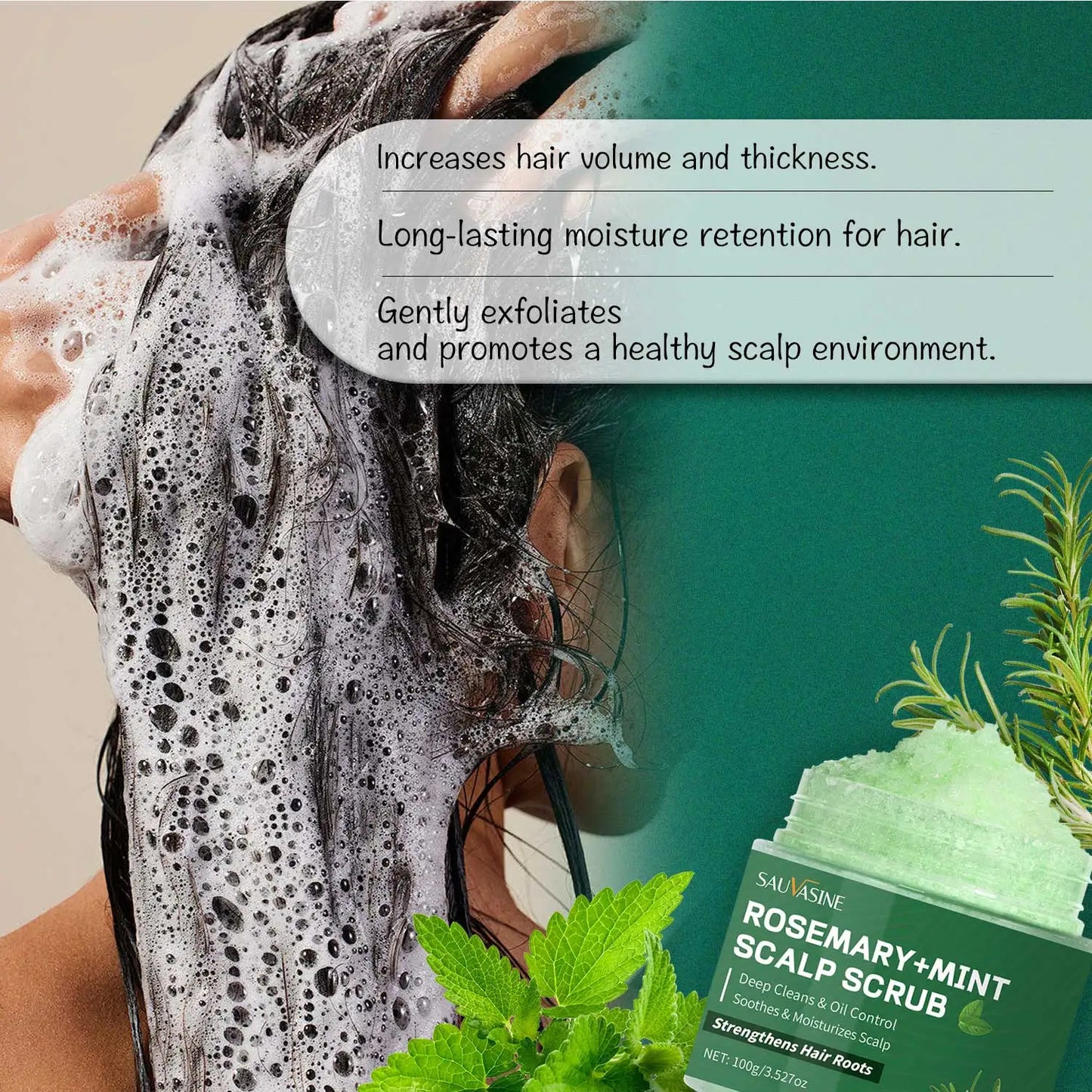 100 g Scrub pentru scalp cu mentă și rozmarin, curățăre profundă, control al uleiului, șampon cu rozmarin pentru întărirea părului, hrănind scalpul