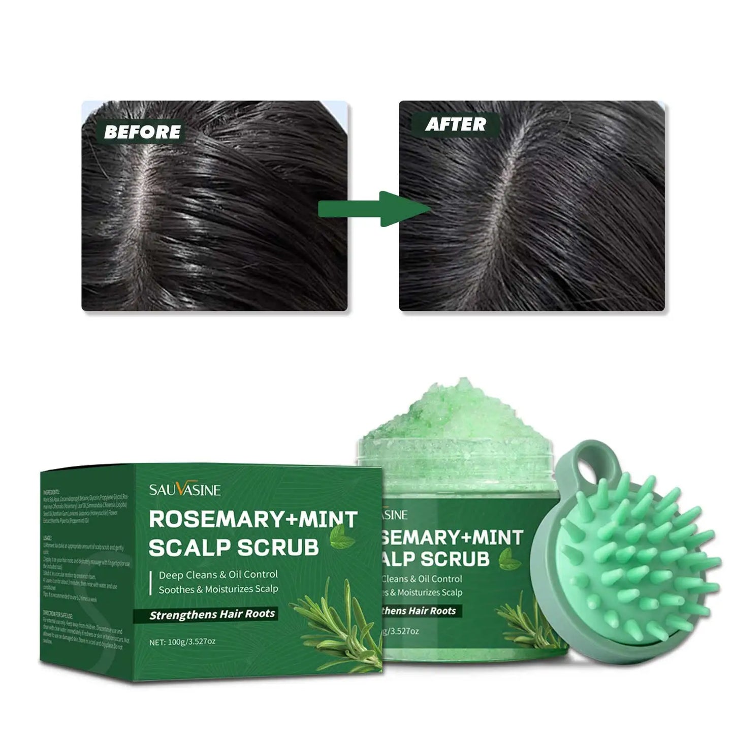 100 g Scrub pentru scalp cu mentă și rozmarin, curățăre profundă, control al uleiului, șampon cu rozmarin pentru întărirea părului, hrănind scalpul