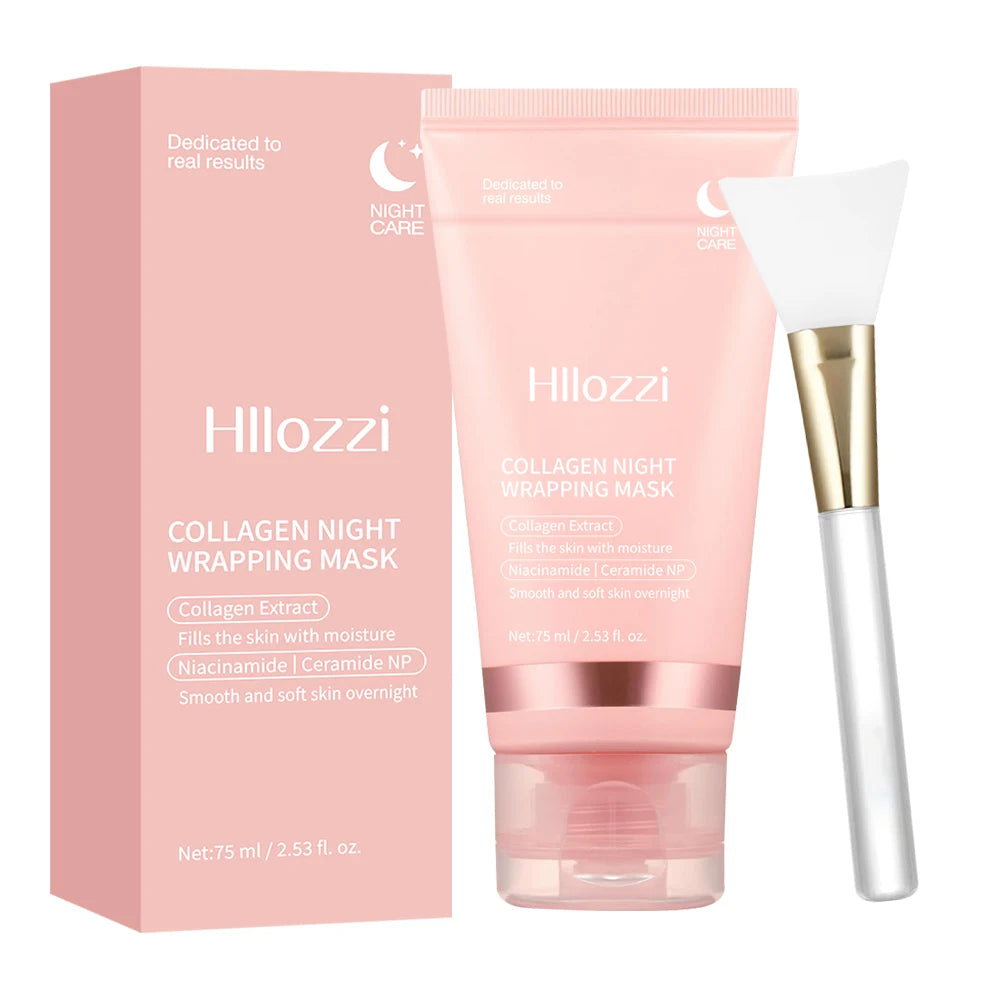 Collagen Overnight Wrap Mask with Jelly Brush Deep Hydrating Moisturizing Night Treatment Mask for All Skin Types